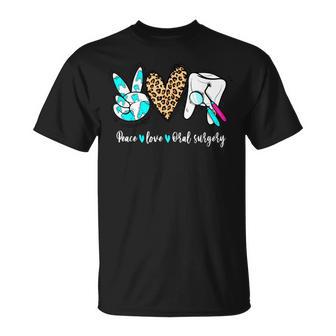 Leopard Peace Love Oral Surgery Dental Hygienist Assistant T-Shirt - Thegiftio UK