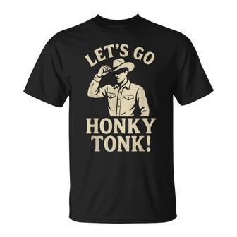 Let's Go Honky Tonk Cowboy Retro Western Country Dance T-Shirt | Mazezy