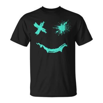 Light Teal Aqua Smile Grunge Face Light Teal Aqua Color T-Shirt - Thegiftio