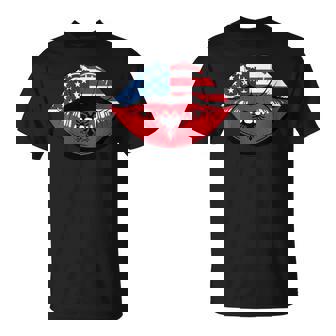 Lips Half Albanian Half American Roots Albania USA America T-Shirt | Mazezy