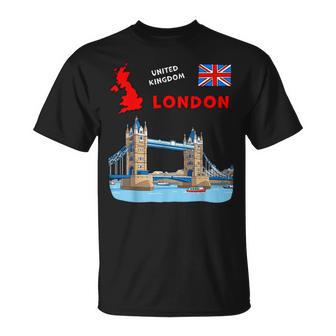 London United Kingdom Souvenir Tower Bridge & UK Flag T-Shirt | Mazezy