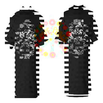 Love Peace Flower Power レトロ ヒッピー フローラル ピースマーク Tシャツ - Kawaiitshirt