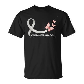 Lung Cancer Awareness Butterfly White Ribbon Support Womens T-Shirt | Mazezy