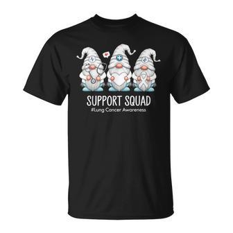 Lung Cancer Awareness Gnomies Support Squad White Ribbon T-Shirt - Monsterry