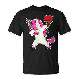 Lustig Tischtennis Dabbing Einhorn Tischtennispieler T-Shirt - Seseable