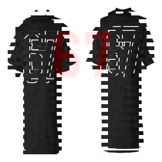 Maroon And White Number 67 Jersey Player Uniform 67 Fan T-Shirt | Seseable CA