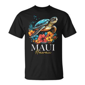 Maui Hawaii Sea Turtle Scuba Diving Flower Hawaiian Souvenir T-Shirt - Monsterry