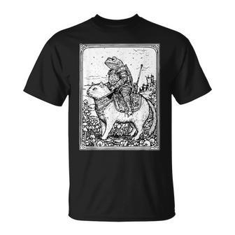 Medieval Frog Riding Cat Weird Goblin Frog Meme Retro T-Shirt - Thegiftio UK