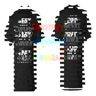 Merry Christmas Happy Hanukkah Happy Kwanzaa Jewish T-Shirt | Mazezy