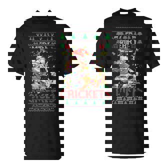 Merry Crickets Bearded Dragon Ugly Sweater Christmas Pajamas T-Shirt | Mazezy