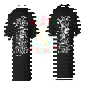 Merry Fishmas Santa Hat Bass Fishing Christmas Anglers Lover T-Shirt | Mazezy