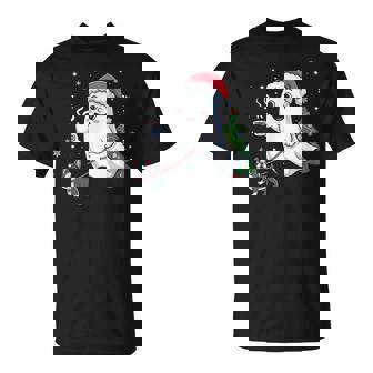 Merry Ghost Walking Boston Terrier Dog Christmas T-Shirt | Mazezy