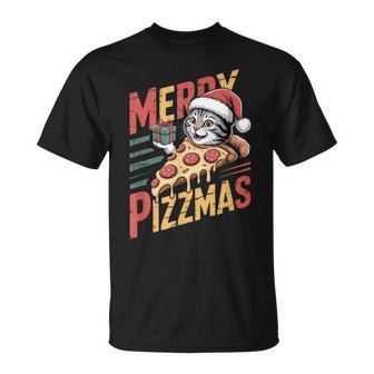 Merry Pizzmas Christmas Cat Pizza Lover Xmas Cat Lover T-Shirt | Mazezy