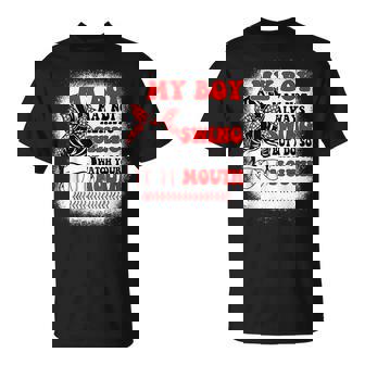 Messy Bun Softball Mom My Boy May Not Always Swing But I Do T-Shirt - Monsterry