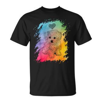 Mit Malteser Hundemotiv Farbverlauf Herz Bunt Hund T-Shirt - Geschenkecke