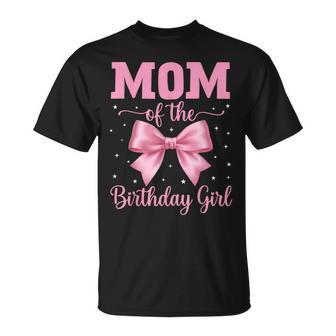 Mom Of The Birthday Girl Coquette Bow Party Family Matching T-Shirt | Mazezy