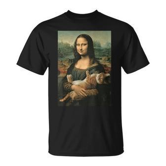 Mona Lisa Mit Orangefarbener Katze Lustige Kunstmalerei T-Shirt - Geschenkecke