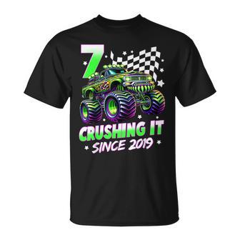 Monster Truck 7 Year Old Boys 7Th Birthday Party Born 2019 T-Shirt - Thegiftio UK