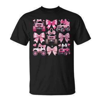 Monster Truck Girl Coquette Bow Pink Monster Truck T-Shirt - Thegiftio