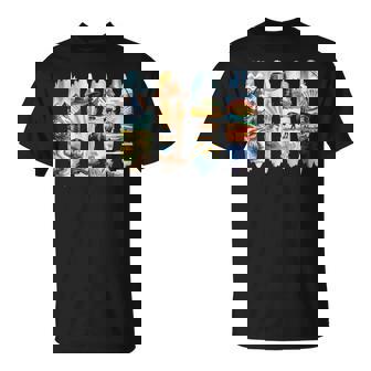 Montana Brushstroke Bison Cowboy Hat Wheat Mountains Fishing T-Shirt | Mazezy