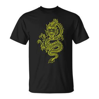 Motif Graphique De Dragon De Couleur Jaune T-Shirt - Cadeauxyz