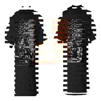 Motorcycle Usa Flag Retro Biker T-Shirt - Thegiftio