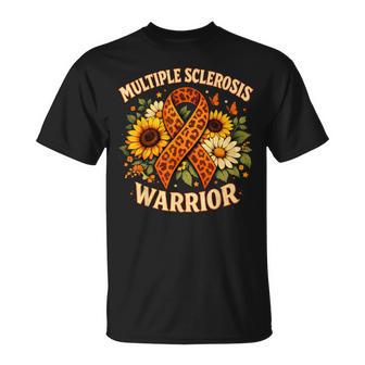 Ms Awareness Sunflower Leopard Ribbon Multiple Sclerosis T-Shirt - Thegiftio