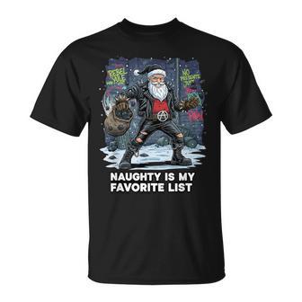 Naughty Is My Favorite List Punk Santa Rebel Yule Xmas T-Shirt | Mazezy