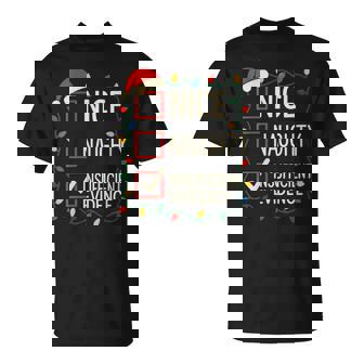 Nice Naughty Insufficient Evidence Fun Christmas List Santa T-Shirt | Mazezy