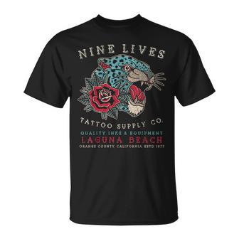 Nine Lives Tattoo Supply Co Old School Panther Laguna Beach T-Shirt - Thegiftio