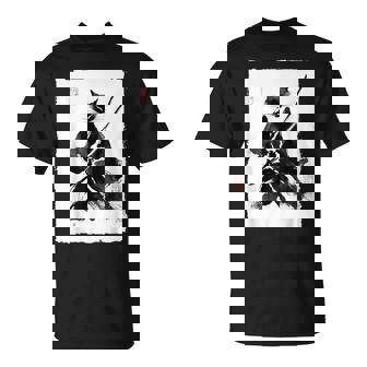 Ninja Cat Samurai Japanese Sumi-E Ink Painting Vintage T-Shirt - Thegiftio