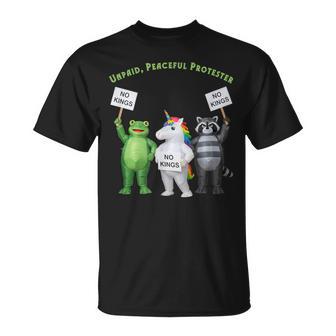 No Kings Unpaid Peaceful Protester Frog And Unicorn T-Shirt | Mazezy