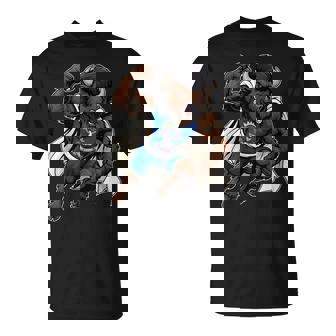 North Dakota Super Hero Bison With Flag Cape T-Shirt | Mazezy