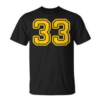 Número 33 Deporte Dorado Amarillo Número 33 Camiseta unisex - Regaloses