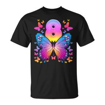 Octavo Cumpleaños Niña 8 Años Mariposa Número 8 Camiseta unisex - Regaloses