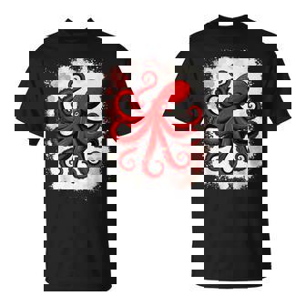 Octopus Japanese Calligraphy Japan Gyotaku Traditional Art T-Shirt | Mazezy