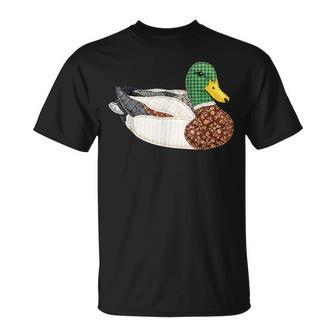 Patchwork Mallard Duck Country Cottage Aesthetic T-Shirt - Thegiftio