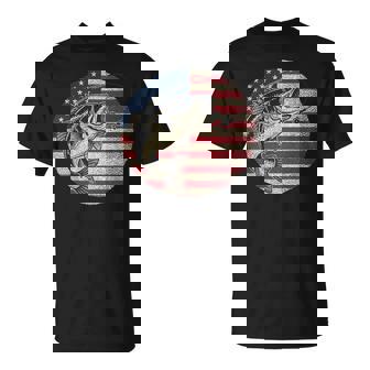 Patriotic Bass Fishing American Flag Vintage USA Fisherman T-Shirt | Mazezy