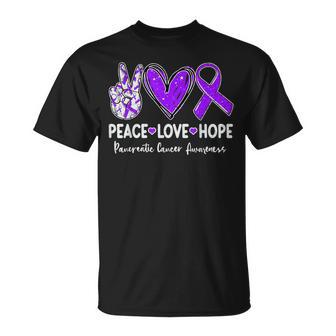 Peace Love Hope Pancreatic Cancer Awareness Ribbon Purple T-Shirt - Thegiftio UK