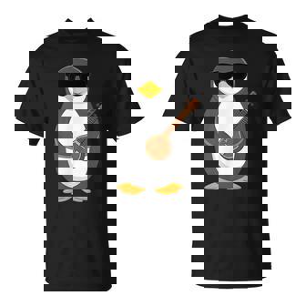 Penguin Wearing Sunglasses Playing Sitar Sitarist T-Shirt | Mazezy