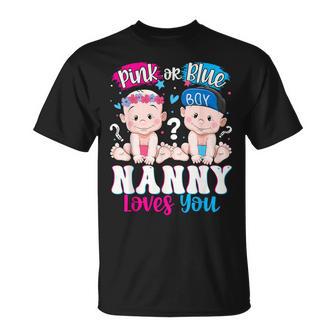 Pink Or Blue Nanny Loves You Baby Gender Reveal Party T-Shirt | Mazezy
