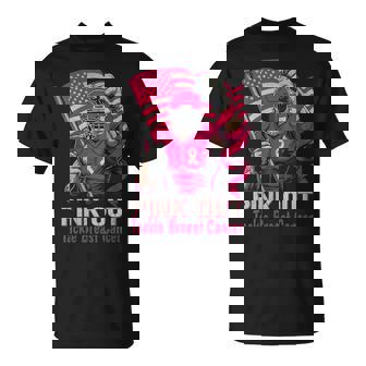 Pink Out Tackle Breast Cancer Football American Flag Ribbon T-Shirt | Mazezy