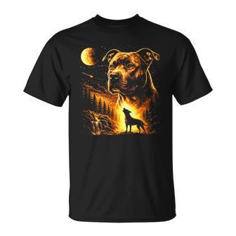 Pitbull Howling To The Moon Vintage Forest 90S Style T-Shirt - Thegiftio
