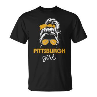 Pittsburgh Girl Messy Bun Love Pittsburgh Pennsylvania T-Shirt - Thegiftio
