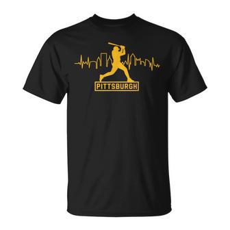 Pittsburgh Lovers Skyline Retro Baseball Heartbeat Women T-Shirt | Seseable UK