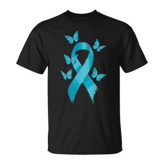 Pocket Teal Ribbon Butterfly Sexual Assault Awareness Month T-Shirt | Mazezy