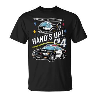 Police 4Th Birthday Boy Girl 4 Year Old Policeman Police Car T-Shirt - Thegiftio UK