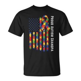 Proud Autism Grandpa American Flag Autism Awareness Grandpa T-Shirt - Seseable