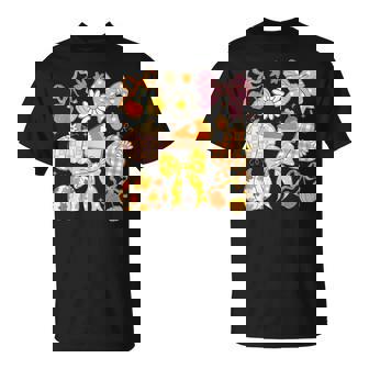 Pumpkin Coquette Bow Pie Floral Fall Thanksgiving Girl Women T-Shirt | Seseable UK