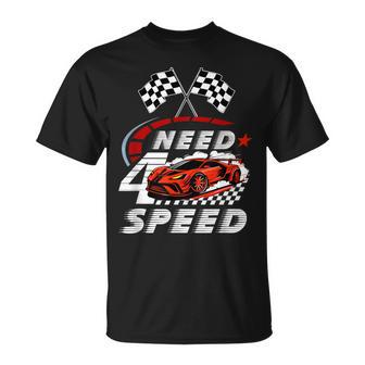 Race Car 4Th Birthday Boy Need Four Speed 4 Years Old Bday T-Shirt - Thegiftio UK